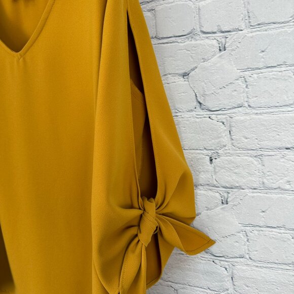 Karen Kane Women's Amber Wave Tie Sleeve V-Neck Blouse Top, Size Large, Mustard - Picture 5 of 9